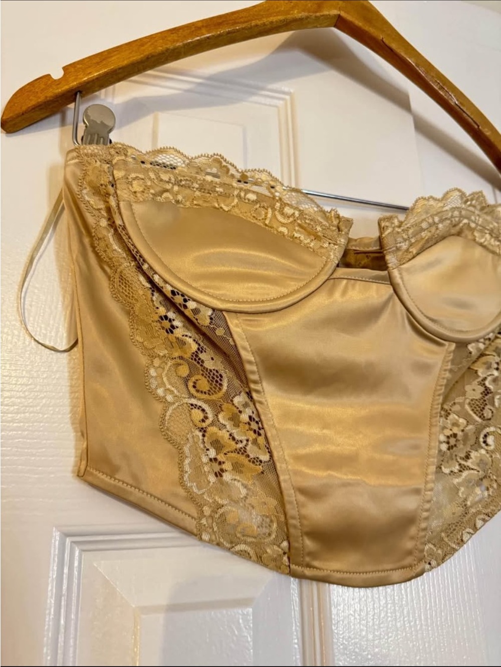 Fashion Nova Satin Lace Bustier Top - Cream